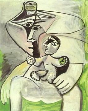 パブロ・ピカソ Painting - リンゴでの出産 女性と子供 1971年 パブロ・ピカソ